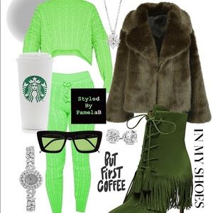 Sweater Sweetie Pant Set - Neon Green